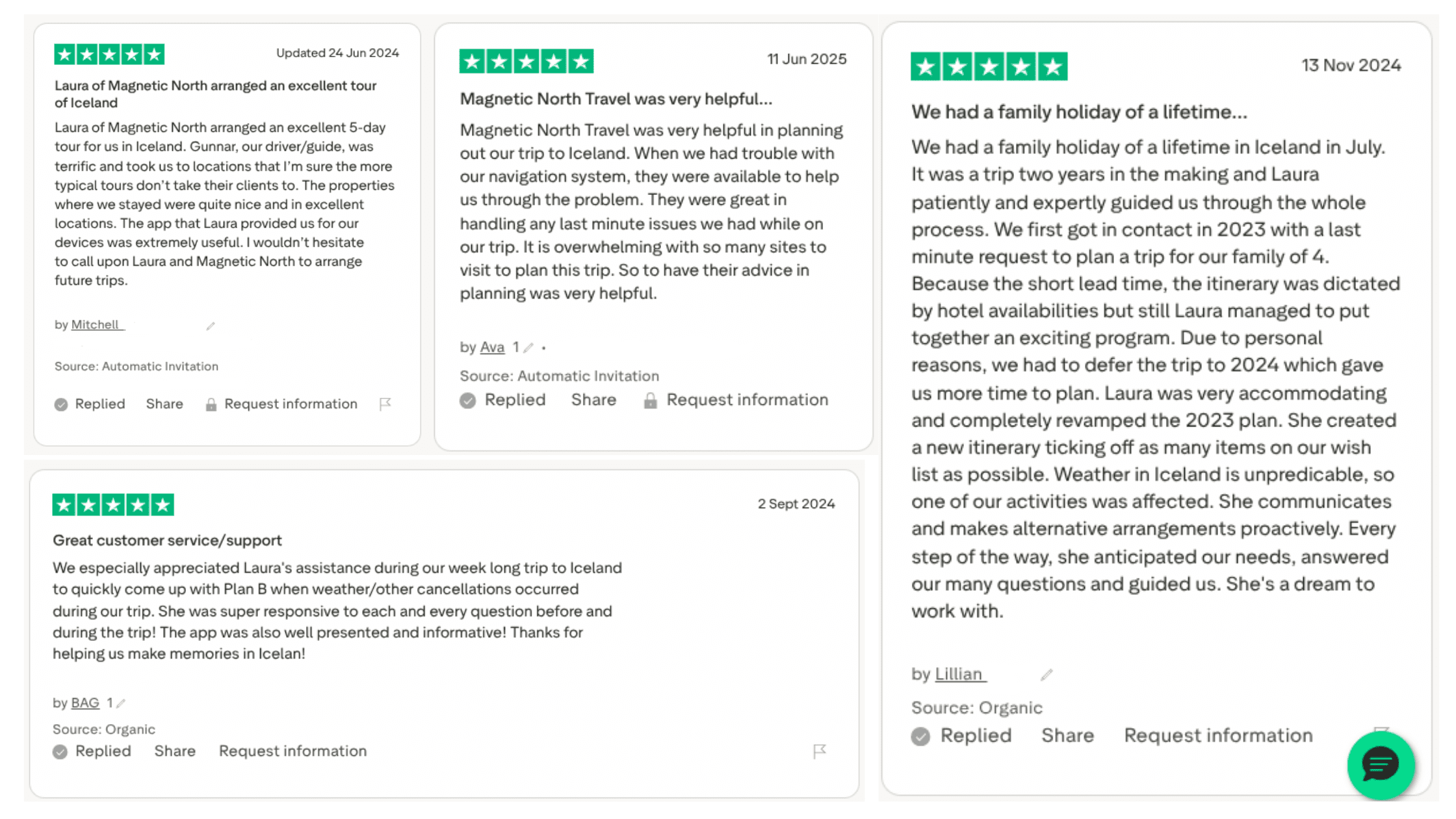 Various 5 star reviews from our clients have been planned trips to Iceland with Magnetic North Travel, all having had a great trip and enjoyed use of the MNT app