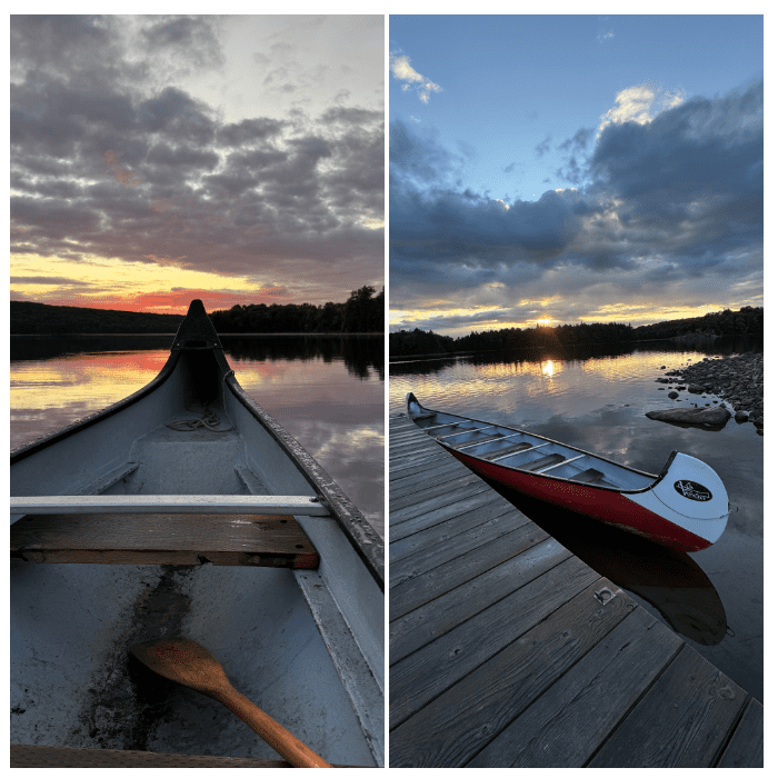 Canoes ready for a sunrise paddle in Ontario